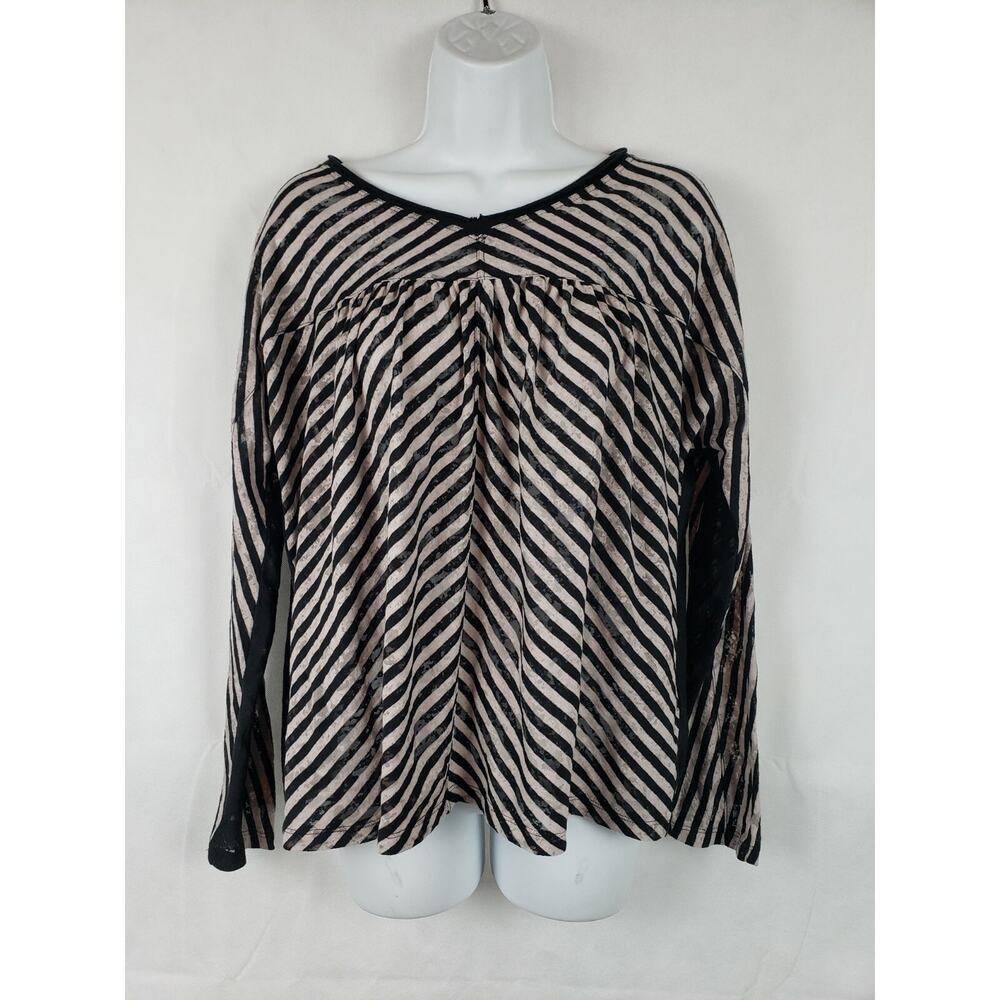 by‎ Anthropologie Black & Grey Striped Tunic sheer soft Size Small Lagenlook